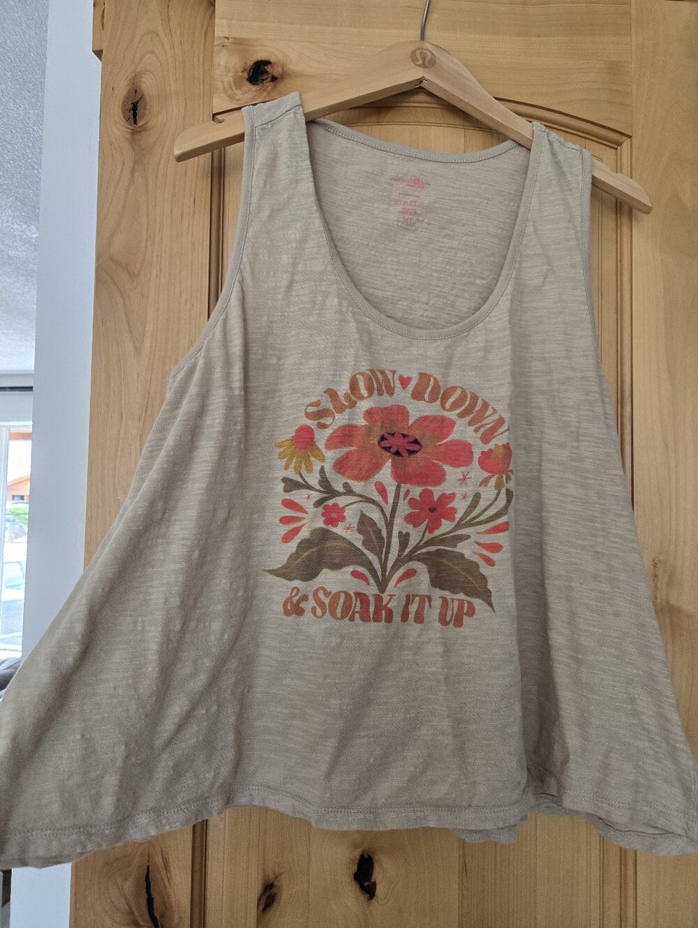 Natural Life Beige Tank with Pink & Coral Floral Graphic XL